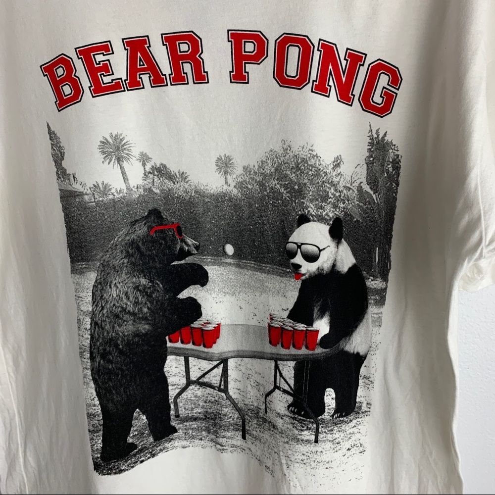 Riot Society Beer Pong Bears Mens Large White T-shirt 100% Cotton Short Sleeve